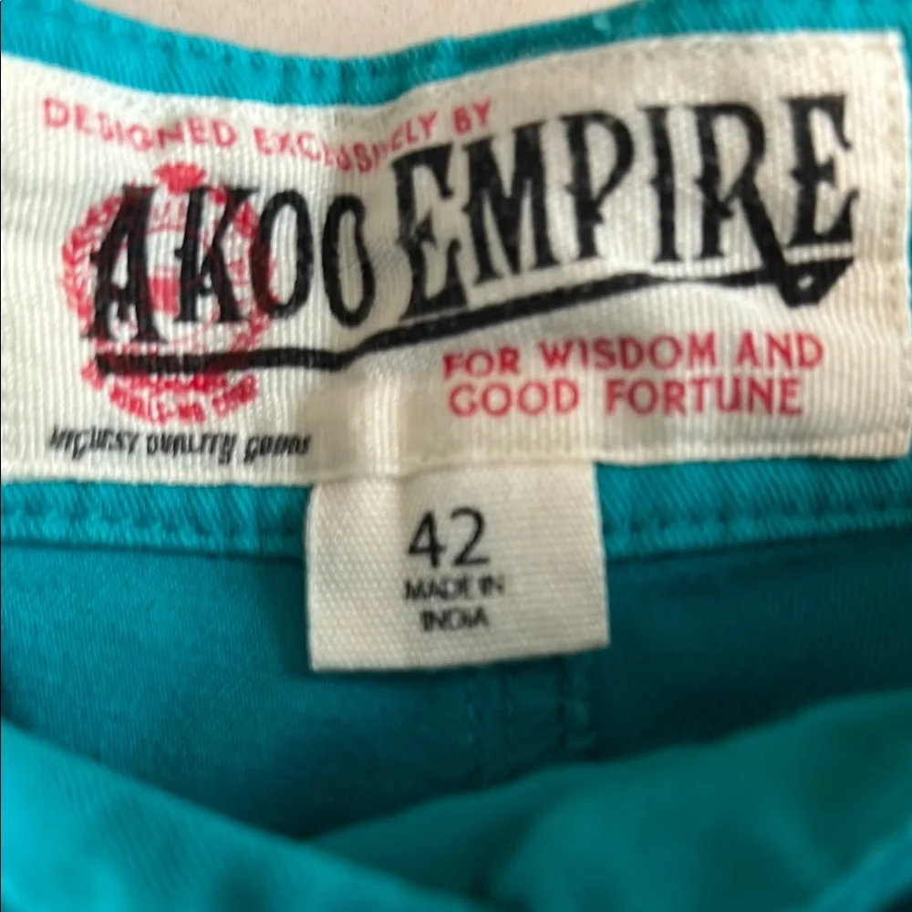 🧵42W 9” Inseam — Men's Teal Akoo Shorts | Raw Hem | Zipper & Button Closure